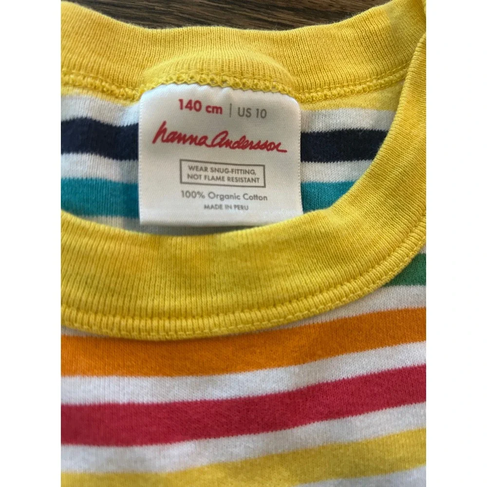 Hanna Andersson Pajama Set Multi Rainbow‎ Stripe Organic Cotton Long John PJ 10
